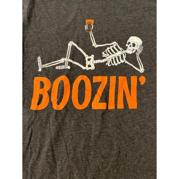 Bella Canvas Boozin' Skeleton Halloween Long Sleeve T-Shirt Gray Fun Adult - Picture 3 of 9